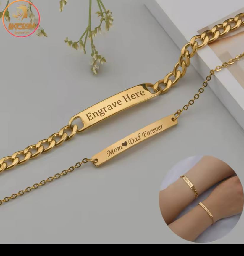 Customized Punk Engrave Name Custom Bracelets Gold Color Stainless Steel Thick Hand Chain Customized Couple Men Women Jewelry Gift image 1