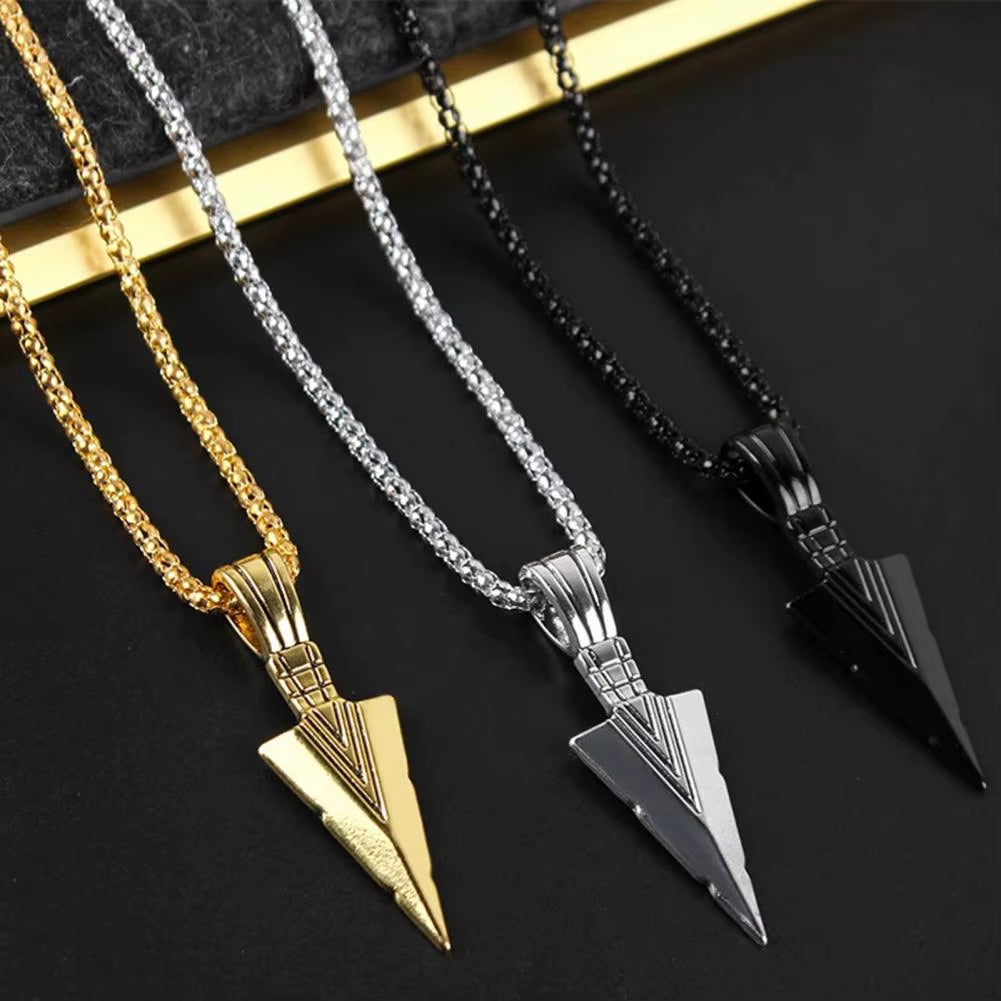 Men Necklace Hip Hop Vintage Arrow Necklace Stainless Steel Hip Hop Pendant Sweater Necklace Gift Jewelry Necklace for Men