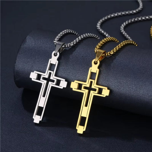 1PC New Cross Stainless Steel Choker Necklaces for Man Gold Color Men'S Chain Alloy Necklace Fashion Jewelry Corrente Masculina