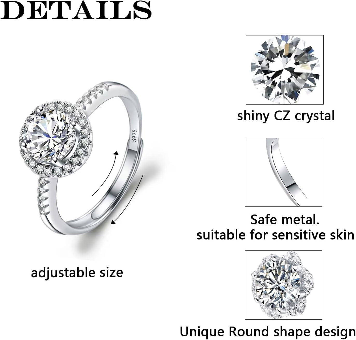 Moissanite Adjustable Engagement Ring, Promise Eternity Ring for Women,Wedding Rings,Jewelry Gift,Friendship Promise Fashion Jewelry Valentine Gifts for Women