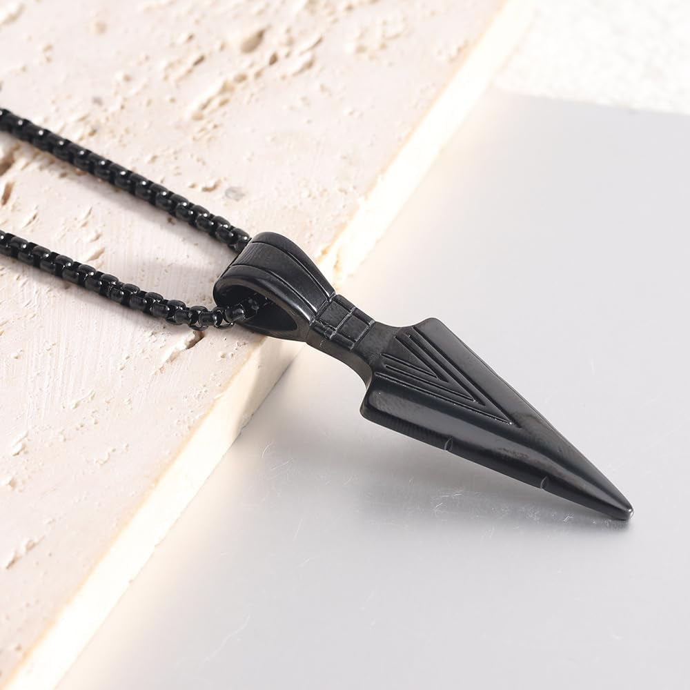 Arrowhead Pendant Chain Necklace for Mens Set Black & Silver Tone & Gold Tone Necklace Stainless Steel Spear Point Jewelry for Jewelry Gifts