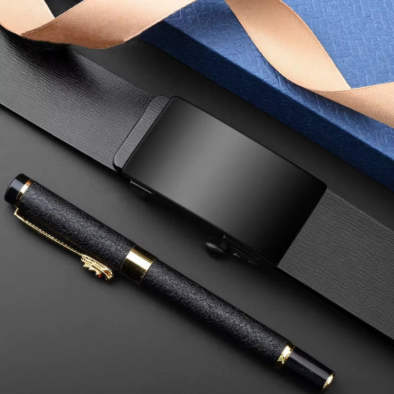 Men Leather Belt Black Metal Toothless Automatic Buckle Business Casual PU Leather Men'S Fashion High Quality Belt