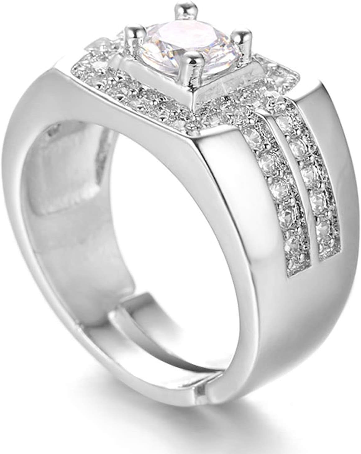 Gold Diamond Ring Iced Out, Men'S 18K Real Gold Plated/Platinum White Gold Finish Ring Size Adjustable with Free Giftbox