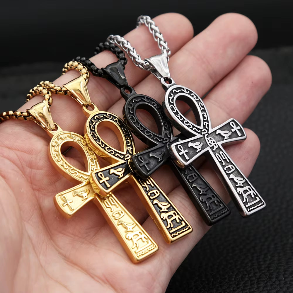 Vintage Fashion Ancient Egyptian Ankh Cross Pendant Necklace for Men Women Stainless Steel Amulet Jewelry Gifts Dropshipping