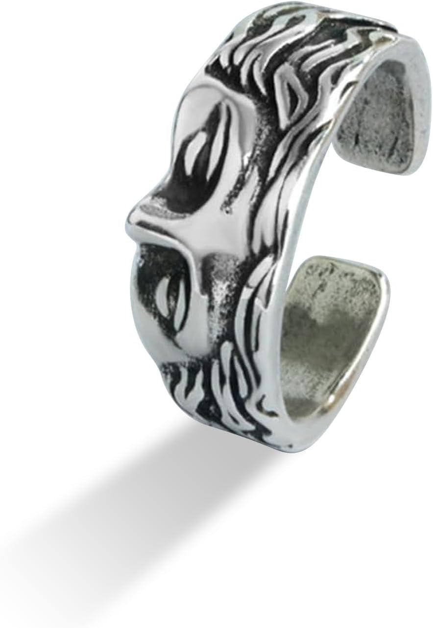 Vintage Rings Men'S Vintage Stainless Steel Unique Half Face Ring Adjustable Opening Ring for Women Men Fashion Unique Jewelry Birthday Gift