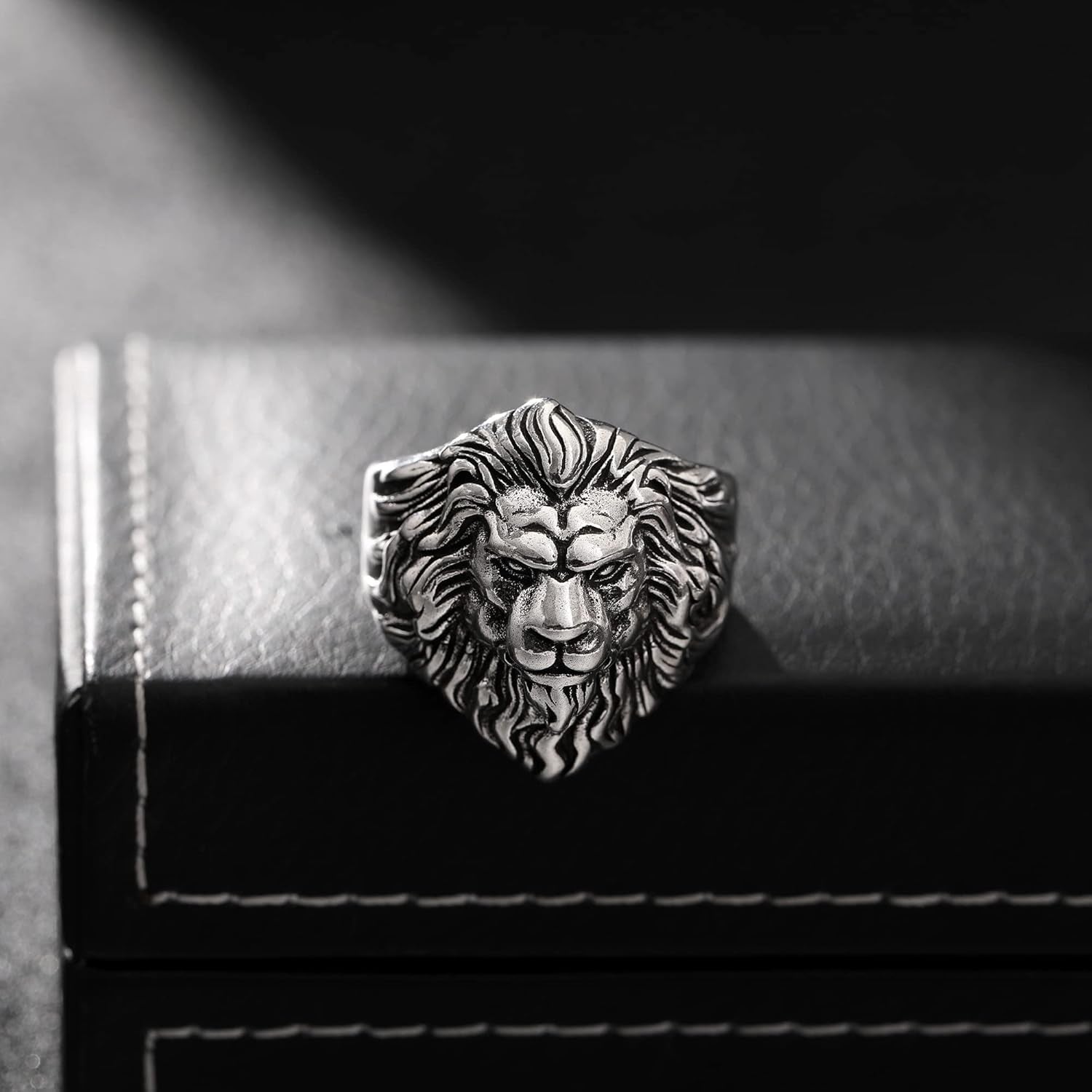Lion Ring for Men Titanium Stainless Steel Open Adjustable Ring