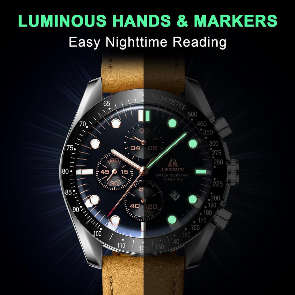 Mens Watches Leather Watch Analog Quartz Watch for Men Luminous Luxury Fashion Business Casual 30M Waterproof Men'S Wrist Watches with Date