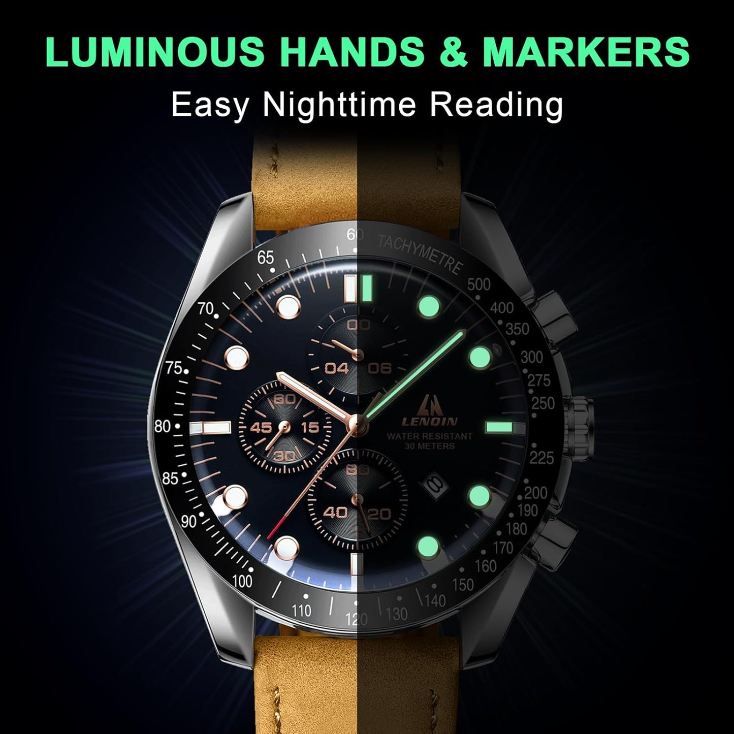 Mens Watches Leather Watch Analog Quartz Watch for Men Luminous Luxury Fashion Business Casual 30M Waterproof Men'S Wrist Watches with Date