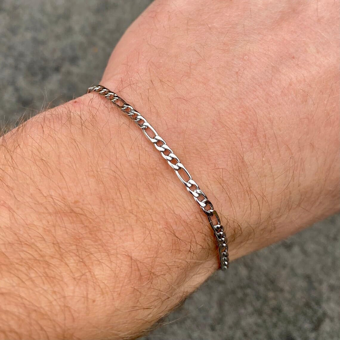 Silver Layered Chain Bracelets for Men, Size 7"/7.5"/8" Silver Rope Figaro Mens Bracelet Set Men Jewelry Gifts for Dad Boyfriend Husband