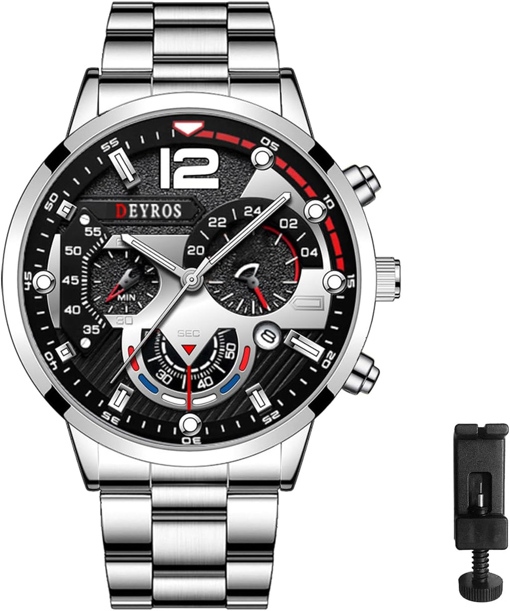 Men'S Wrist Watch: Big round Dial 3 Time Zone Decor Analog Quartz Wrist Watches for Men Waterproof Luminous Wristwatches Business Work Sport Casual Dress Watch