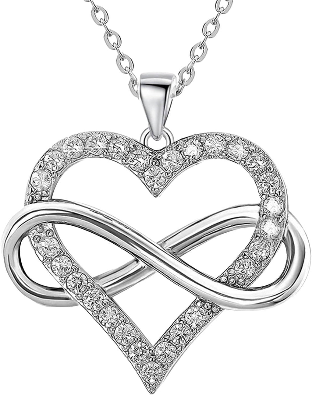 Infinity Heart Necklace for Women, Love Heart Pendant with Cubic Zirconia and Infinity Necklace, 925 Sterling Silver Heart Necklace for Girlfriend