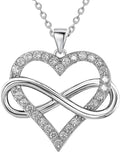 Infinity Heart Necklace for Women, Love Heart Pendant with Cubic Zirconia and Infinity Necklace, 925 Sterling Silver Heart Necklace for Girlfriend