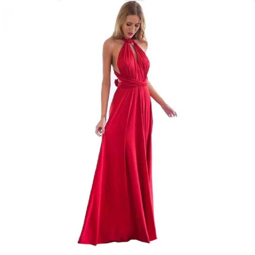 Fashion Multi-Worn V-Neck Vestidos De Fiesta Women Long Dress Sexy Strapped Lady Summer Maxi Dress