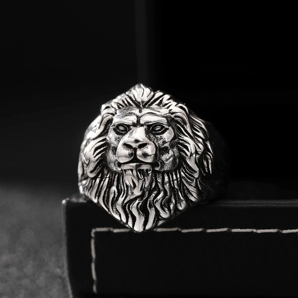 Lion Ring for Men Titanium Stainless Steel Open Adjustable Ring