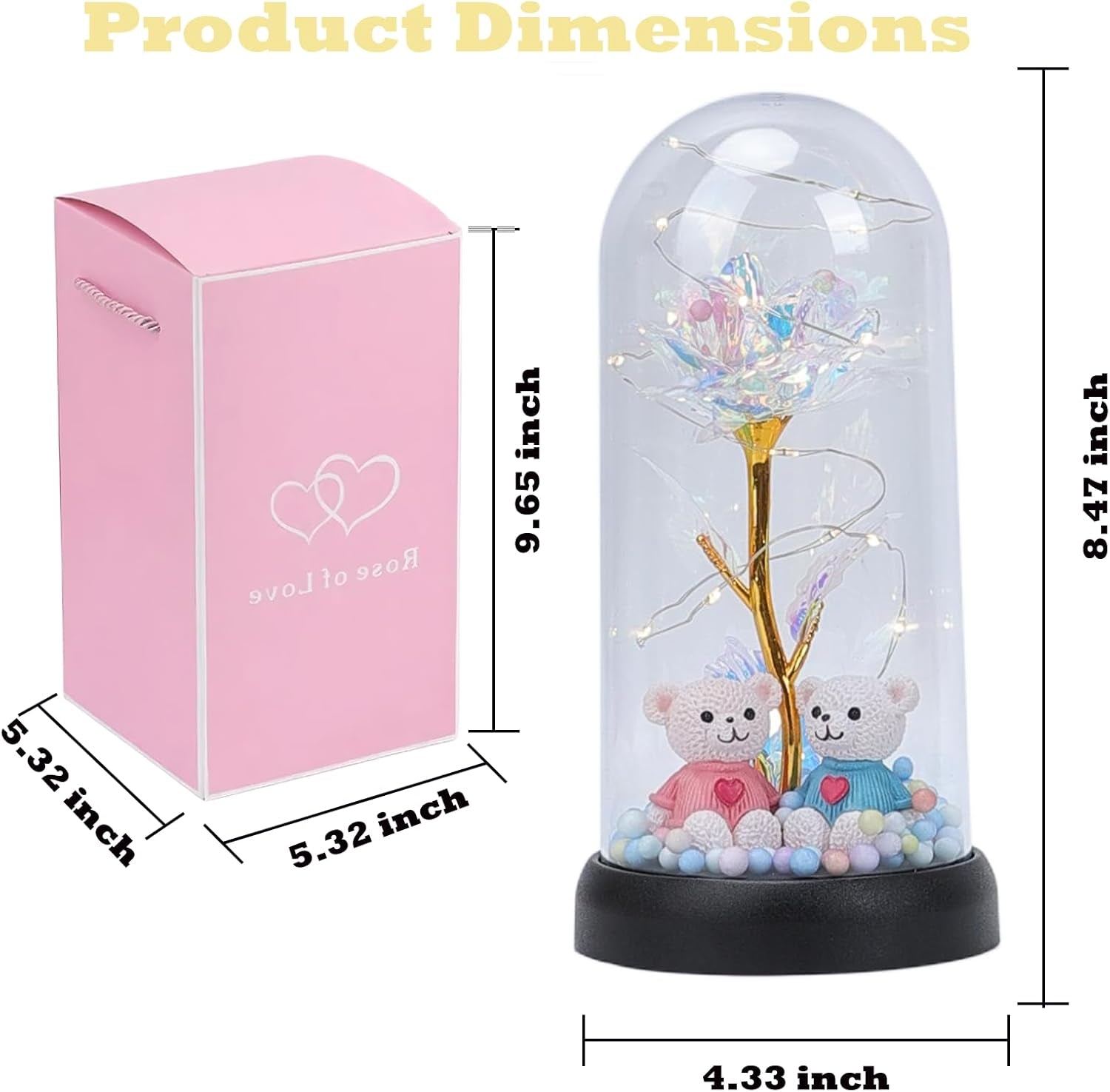 Roses Gifts for Her,Cute Bear Light up Rose in a Glass Dome,Christmas Rose Gifts for Her Mom Women Wife Girl Grandma on Christmas Anniversary Valentines (Golden)