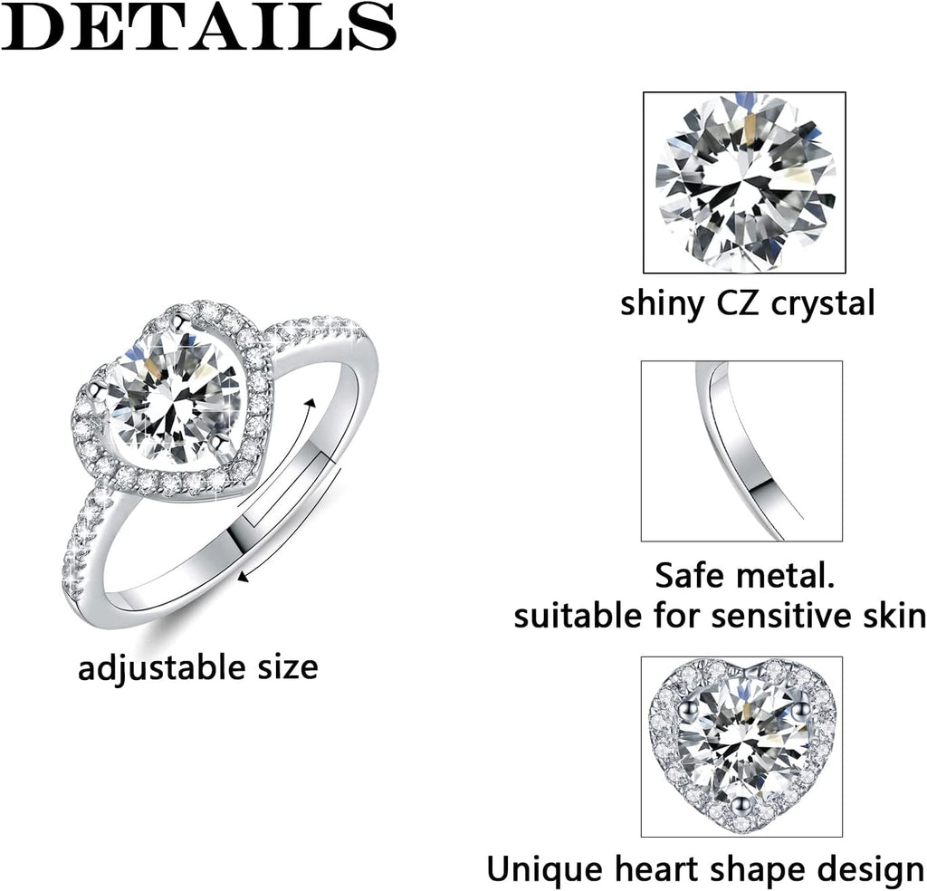 925Silver Moissanite Adjustable Engagement Ring, Promise Eternity Ring for Women,Wedding Rings,Jewelry Gift,Friendship Promise Fashion Jewelry Valentine Gifts for Women
