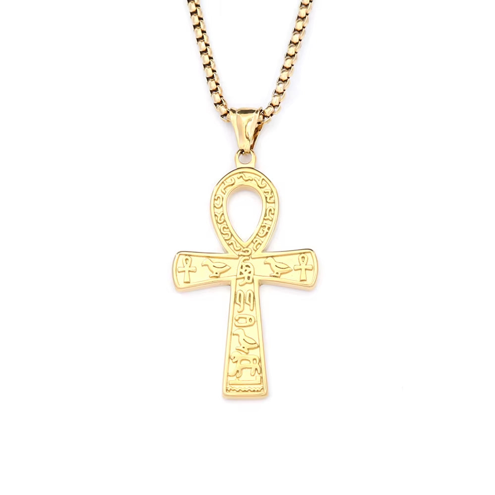 Vintage Fashion Ancient Egyptian Ankh Cross Pendant Necklace for Men Women Stainless Steel Amulet Jewelry Gifts Dropshipping