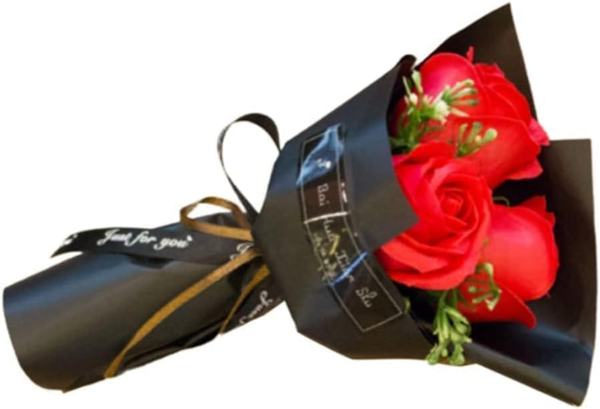 3 Heads Red Artificial Rose Bouquet Soap Flower Petals Valentine Day Gifts for Women, Best Friend & Girlfriend, Birthday, Christmas Valentine'S Day from Daughter Husband, Artificial Flowers Home Décor