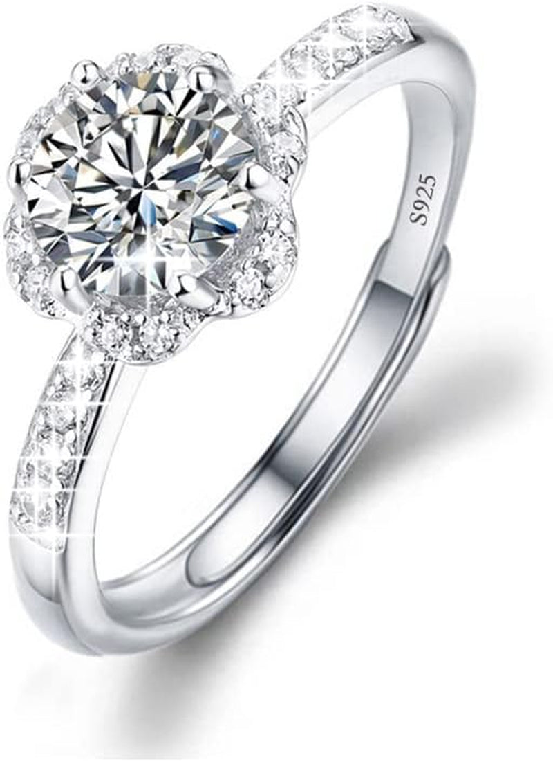 925Silver Moissanite Adjustable Engagement Ring, Promise Eternity Ring for Women,Wedding Rings,Jewelry Gift,Friendship Promise Fashion Jewelry Valentine Gifts for Women