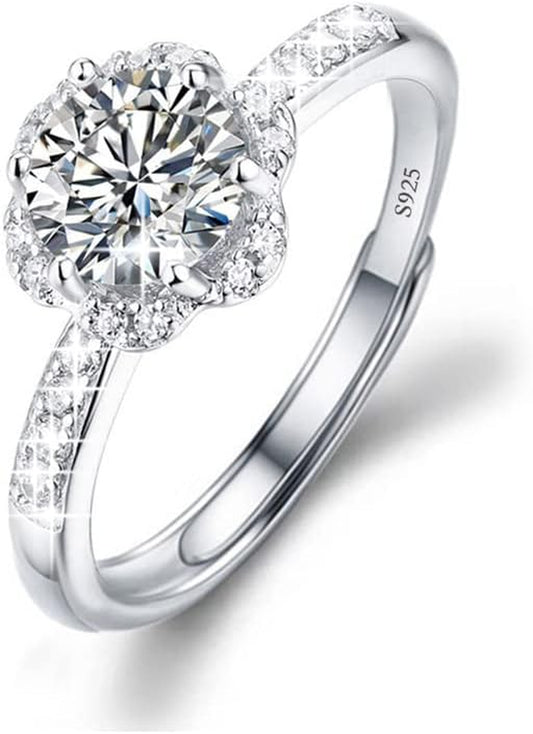 925Silver Moissanite Adjustable Engagement Ring, Promise Eternity Ring for Women,Wedding Rings,Jewelry Gift,Friendship Promise Fashion Jewelry Valentine Gifts for Women