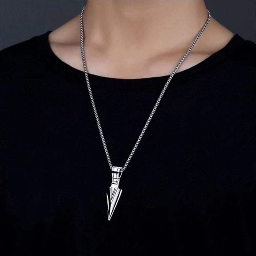 Men Necklace Hip Hop Vintage Arrow Necklace Stainless Steel Hip Hop Pendant Sweater Necklace Gift Jewelry Necklace for Men