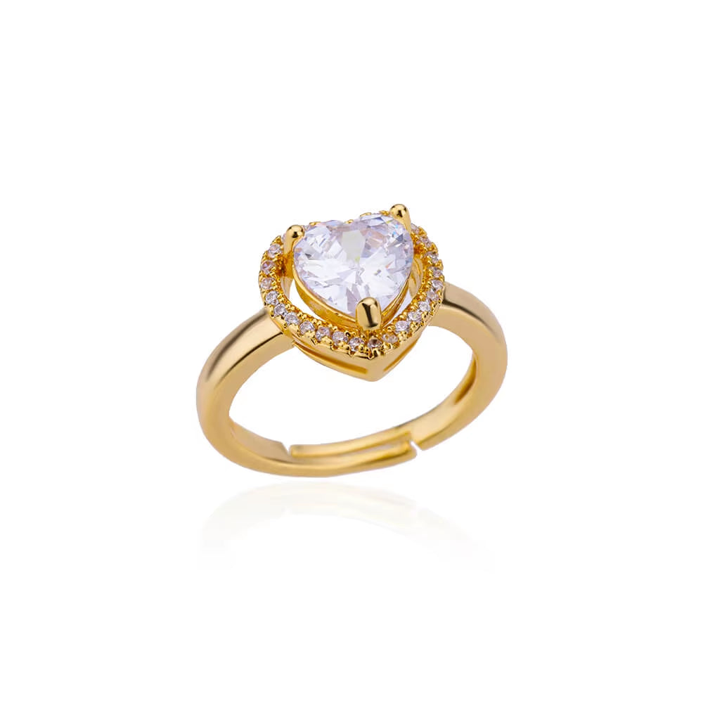 Stainless Steel Heart Rings for Women Zircon Gold Plated Heart Adjustable Ring Femme Wedding Party Accessories Jewelry Gift 2023