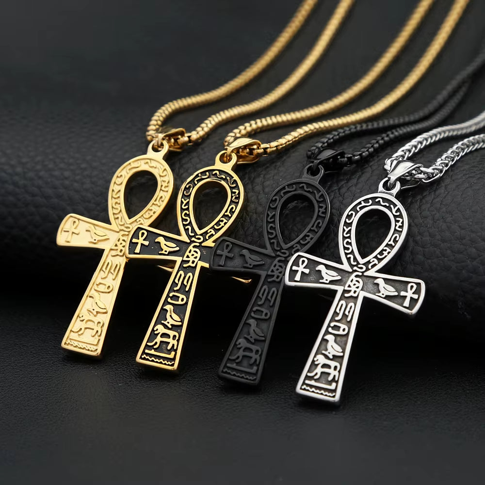 Vintage Fashion Ancient Egyptian Ankh Cross Pendant Necklace for Men Women Stainless Steel Amulet Jewelry Gifts Dropshipping