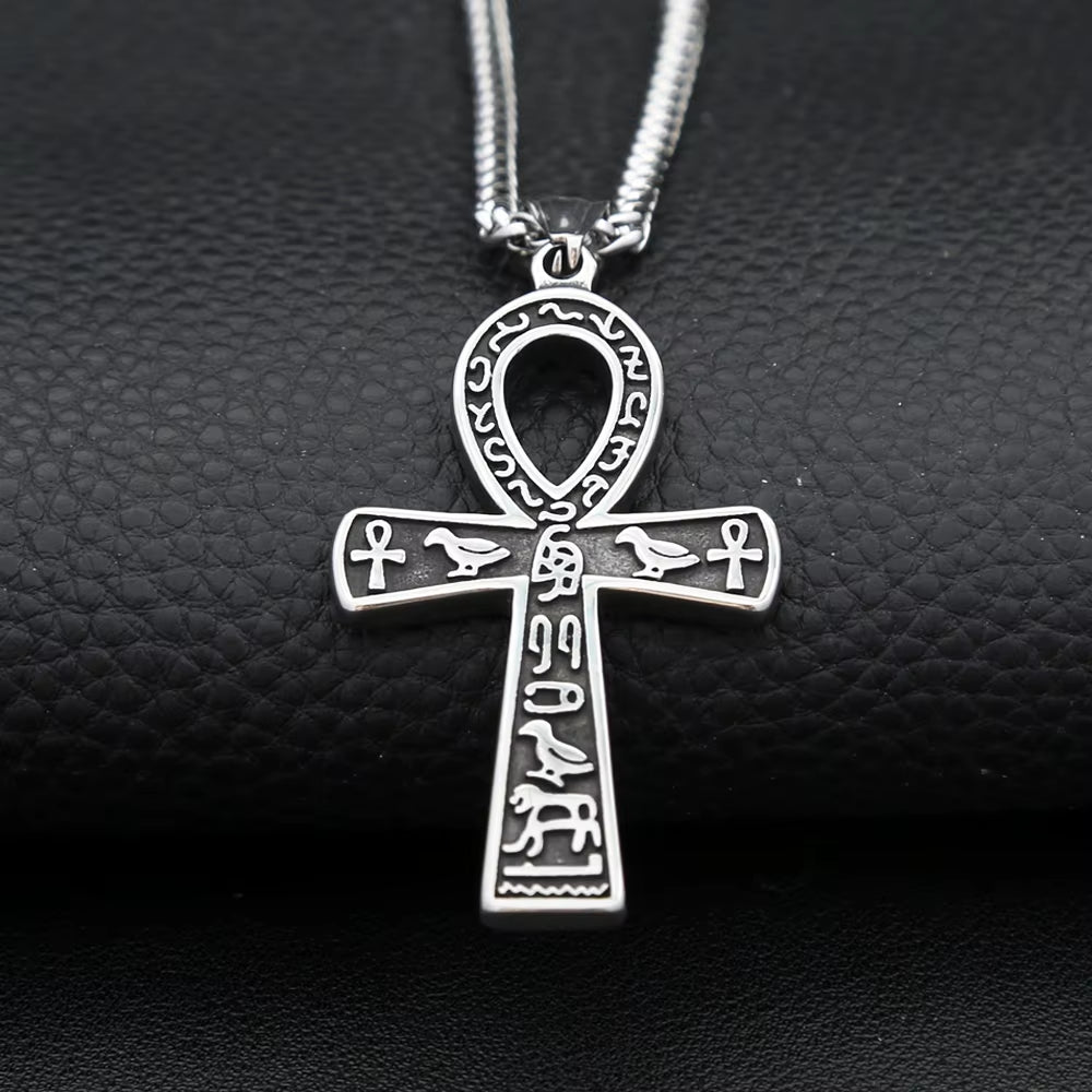 Vintage Fashion Ancient Egyptian Ankh Cross Pendant Necklace for Men Women Stainless Steel Amulet Jewelry Gifts Dropshipping