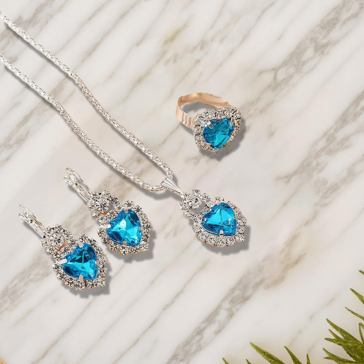 Jewelry Set for Women Love Heart Alloy Artificial Crystal Earrings Pendant Necklace Ring Wedding Party Prom Anniversary Birthday Engagement for Bridal Bridesmaid Girlfriend