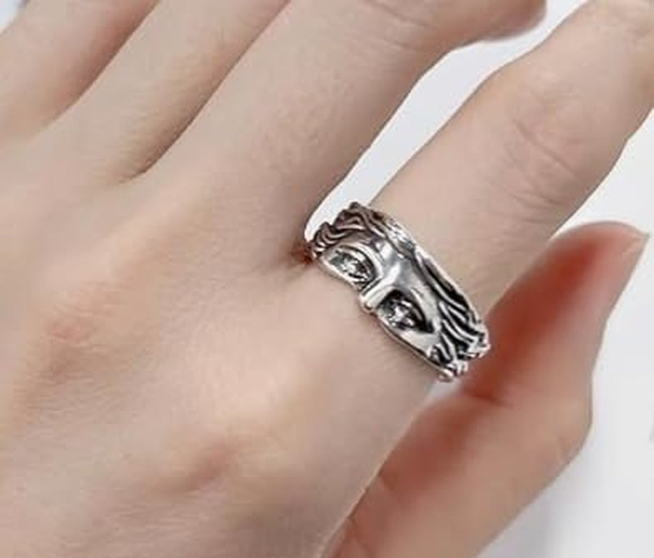 Vintage Rings Men'S Vintage Stainless Steel Unique Half Face Ring Adjustable Opening Ring for Women Men Fashion Unique Jewelry Birthday Gift
