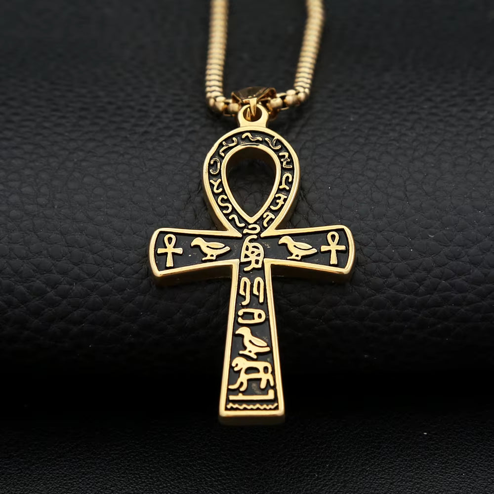 Vintage Fashion Ancient Egyptian Ankh Cross Pendant Necklace for Men Women Stainless Steel Amulet Jewelry Gifts Dropshipping