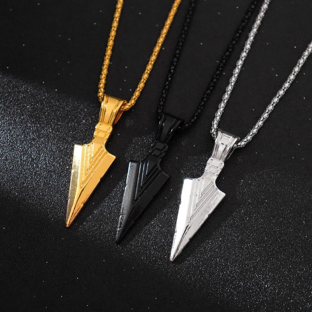 Arrowhead Pendant Chain Necklace for Mens Set Black & Silver Tone & Gold Tone Necklace Stainless Steel Spear Point Jewelry for Jewelry Gifts