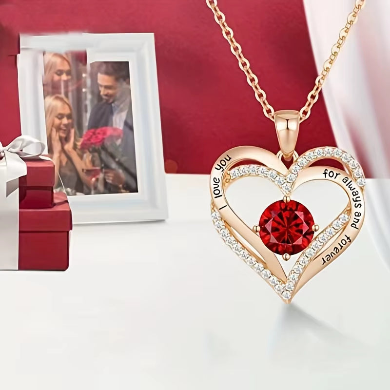 Luxury Red Zircon Pendant Necklaces with Rose Flower Gift Box for Girlfriend Women I Love You Gifts 2024 Trendy Wedding Jewelry