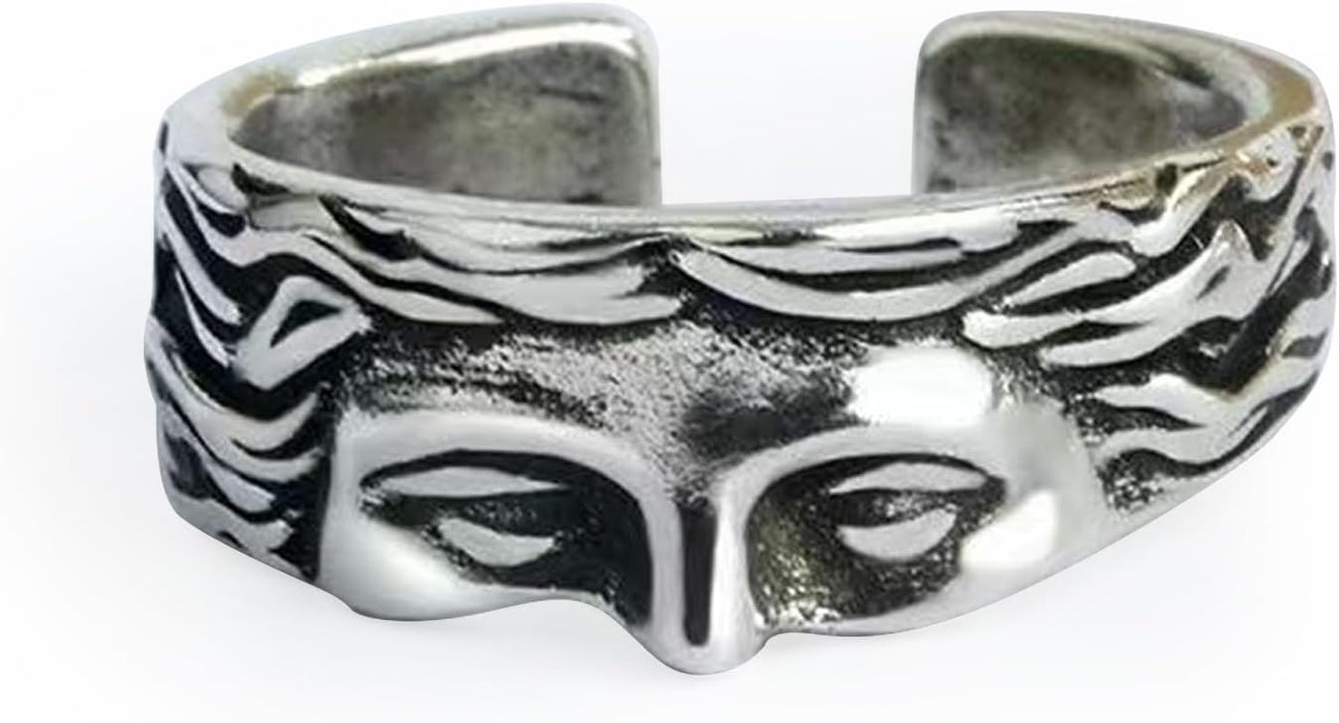 Vintage Rings Men'S Vintage Stainless Steel Unique Half Face Ring Adjustable Opening Ring for Women Men Fashion Unique Jewelry Birthday Gift