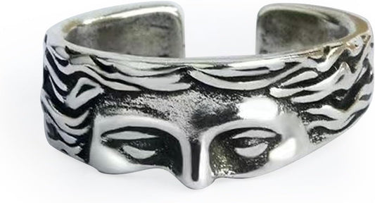 Vintage Rings Men'S Vintage Stainless Steel Unique Half Face Ring Adjustable Opening Ring for Women Men Fashion Unique Jewelry Birthday Gift