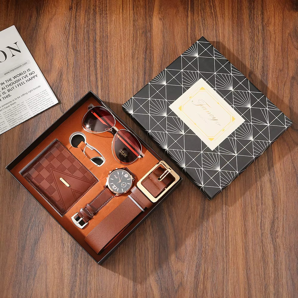 Men's Luxury Gift Set – Watch, Wallet, Belt, Sunglasses & Keychain in Gift Box