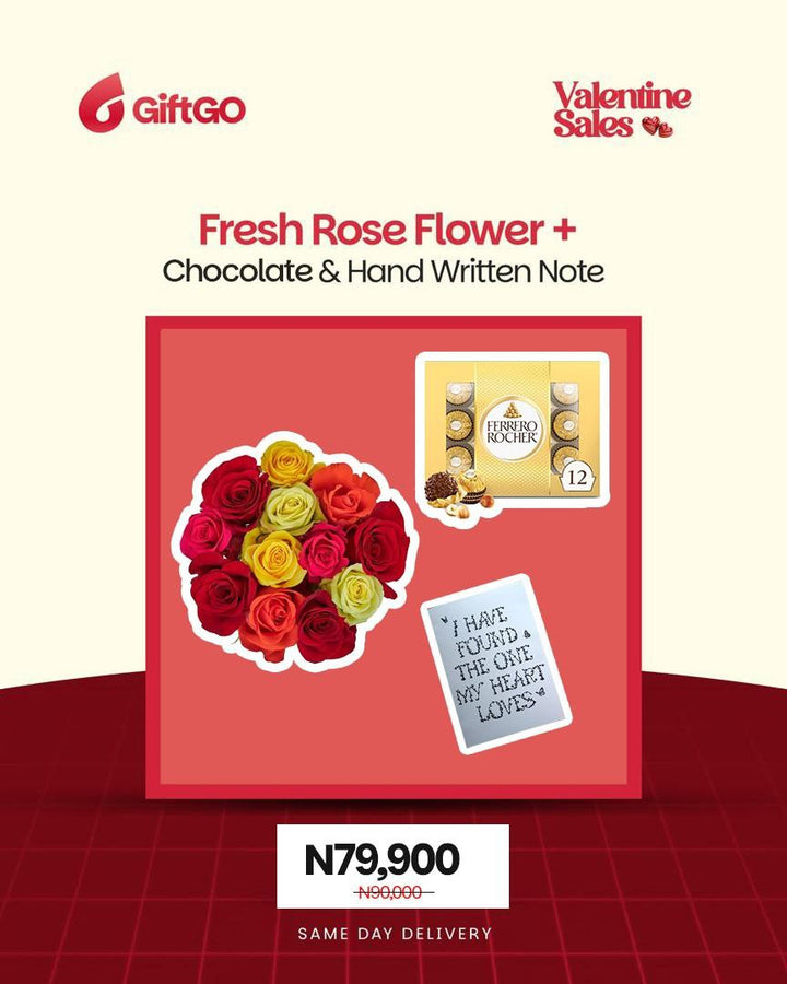 Heartfelt Package - Fresh Flower, Big Chocolate and Free Note( Same Day Delivery Usa & Canada )