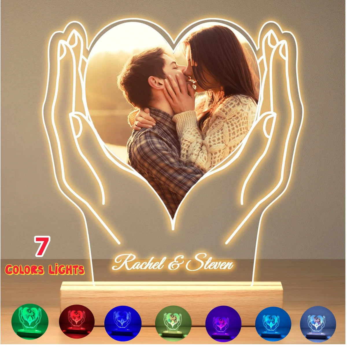 Personalized heart-in-hands photo lamp