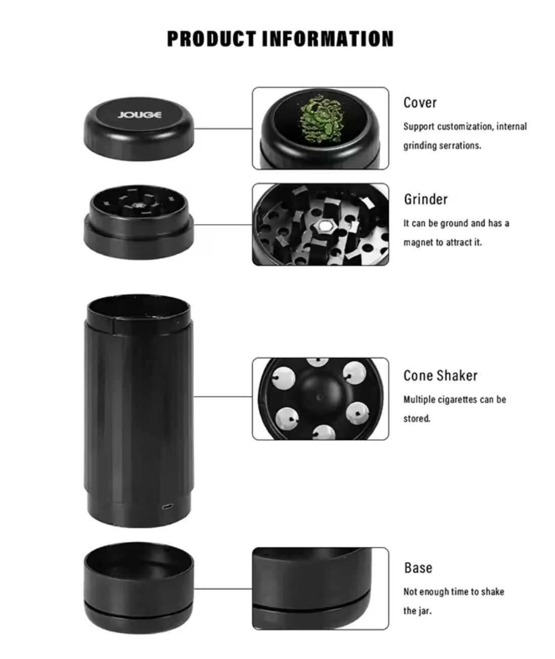 3-in-1 Rechargeable Crusher - Portable Aluminium Spice Crusher with Storage