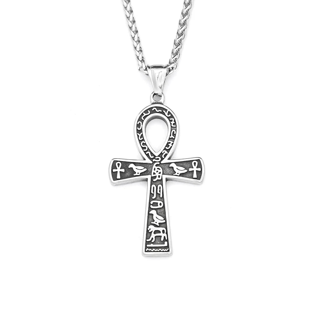Vintage Fashion Ancient Egyptian Ankh Cross Pendant Necklace for Men Women Stainless Steel Amulet Jewelry Gifts Dropshipping