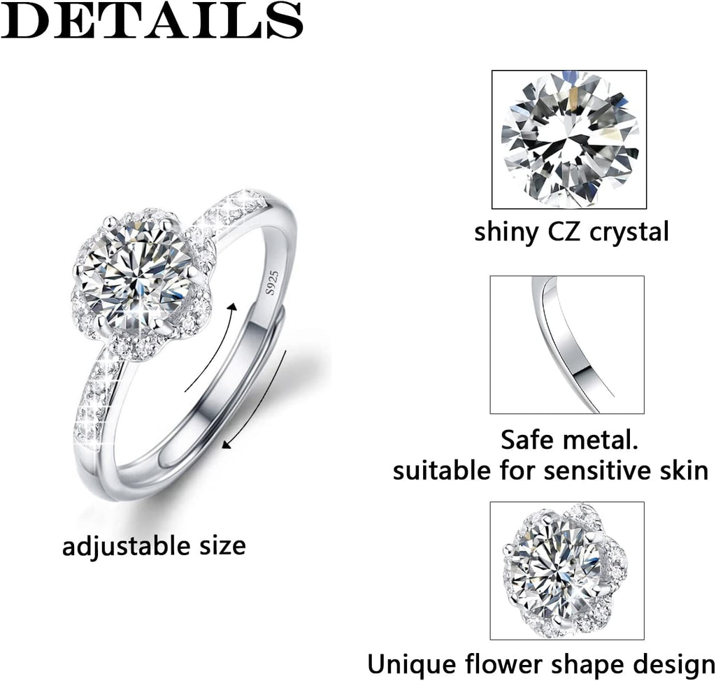 925Silver Moissanite Adjustable Engagement Ring, Promise Eternity Ring for Women,Wedding Rings,Jewelry Gift,Friendship Promise Fashion Jewelry Valentine Gifts for Women