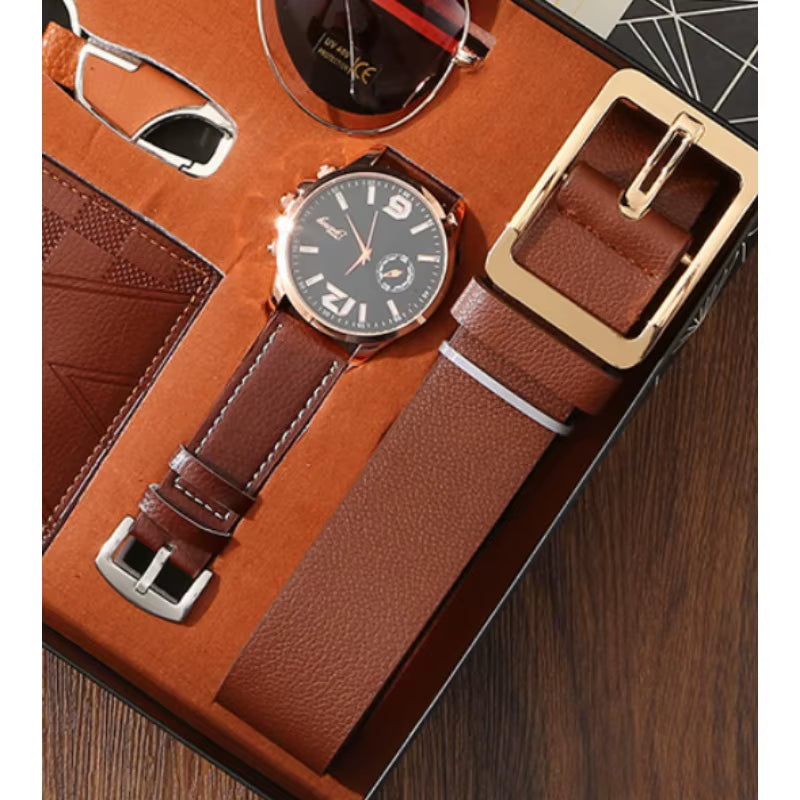 Men's Luxury Gift Set – Watch, Wallet, Belt, Sunglasses & Keychain