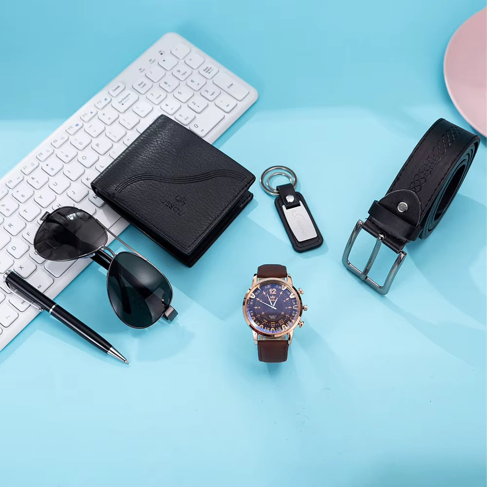 Men's 6-Piece Gift Set – Watch, Sunglasses, Pen, Wallet, Belt & Keychain