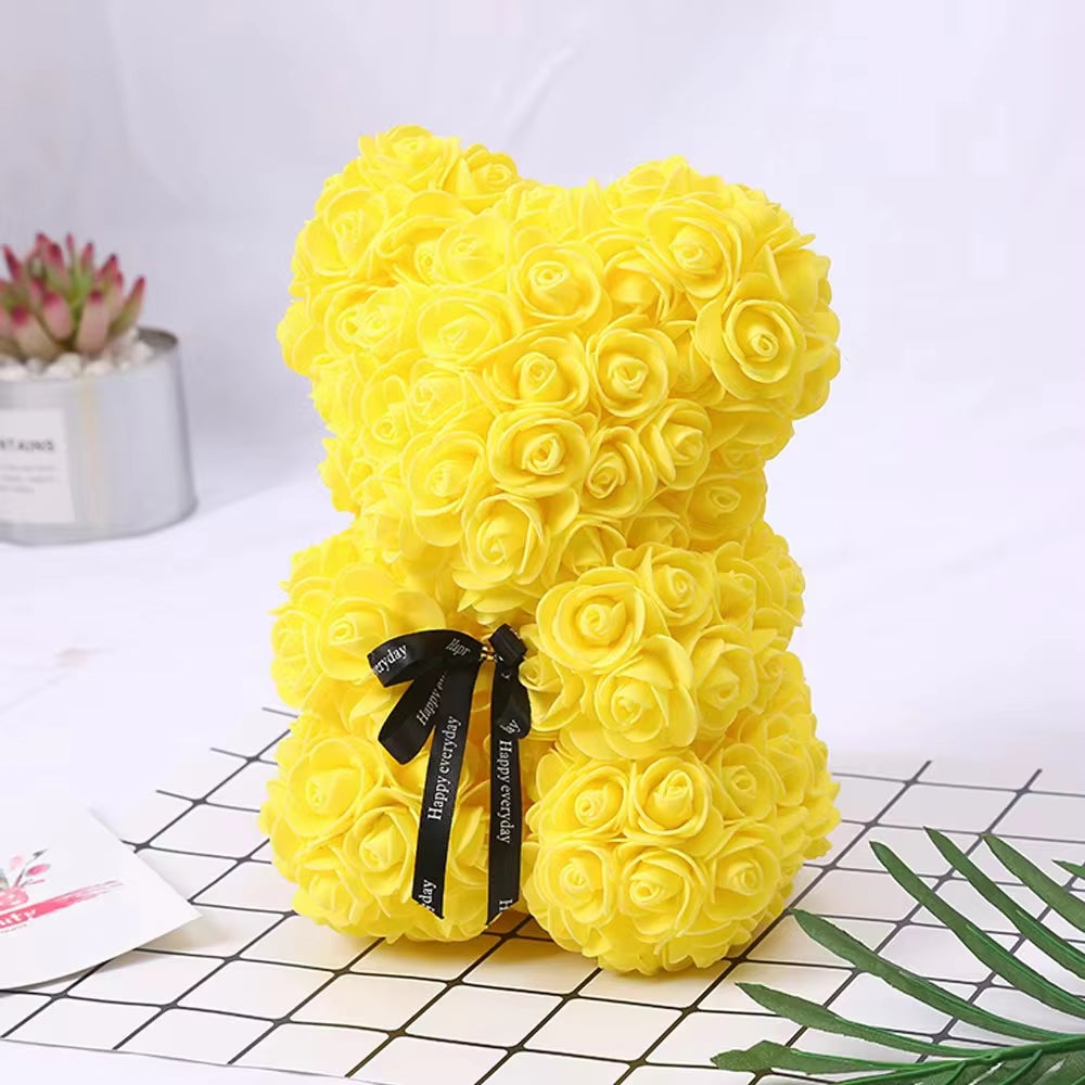 Romantic Valentine'S Day Creative Eternal Flower Rose Bear Christmas Gift Rose Bear Hug Bear Wedding Flower Decoration Gift