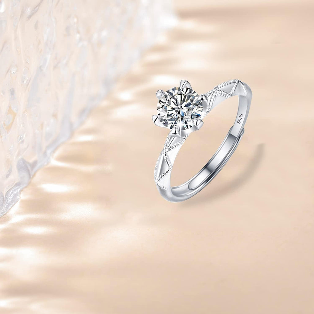 925Silver Moissanite Adjustable Engagement Ring, Promise Eternity Ring for Women,Wedding Rings,Jewelry Gift,Friendship Promise Fashion Jewelry Valentine Gifts for Women