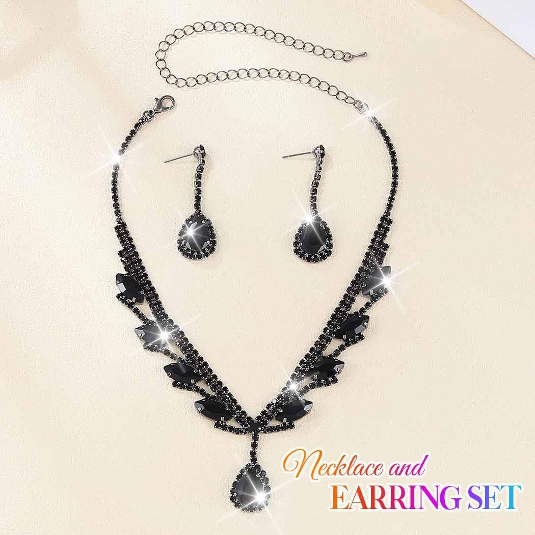 Rhinestone Bridal Wedding Jewelry Set Silver Necklace Earrings Sets Formal Prom Costume Jewelry Sets for Women and Brides