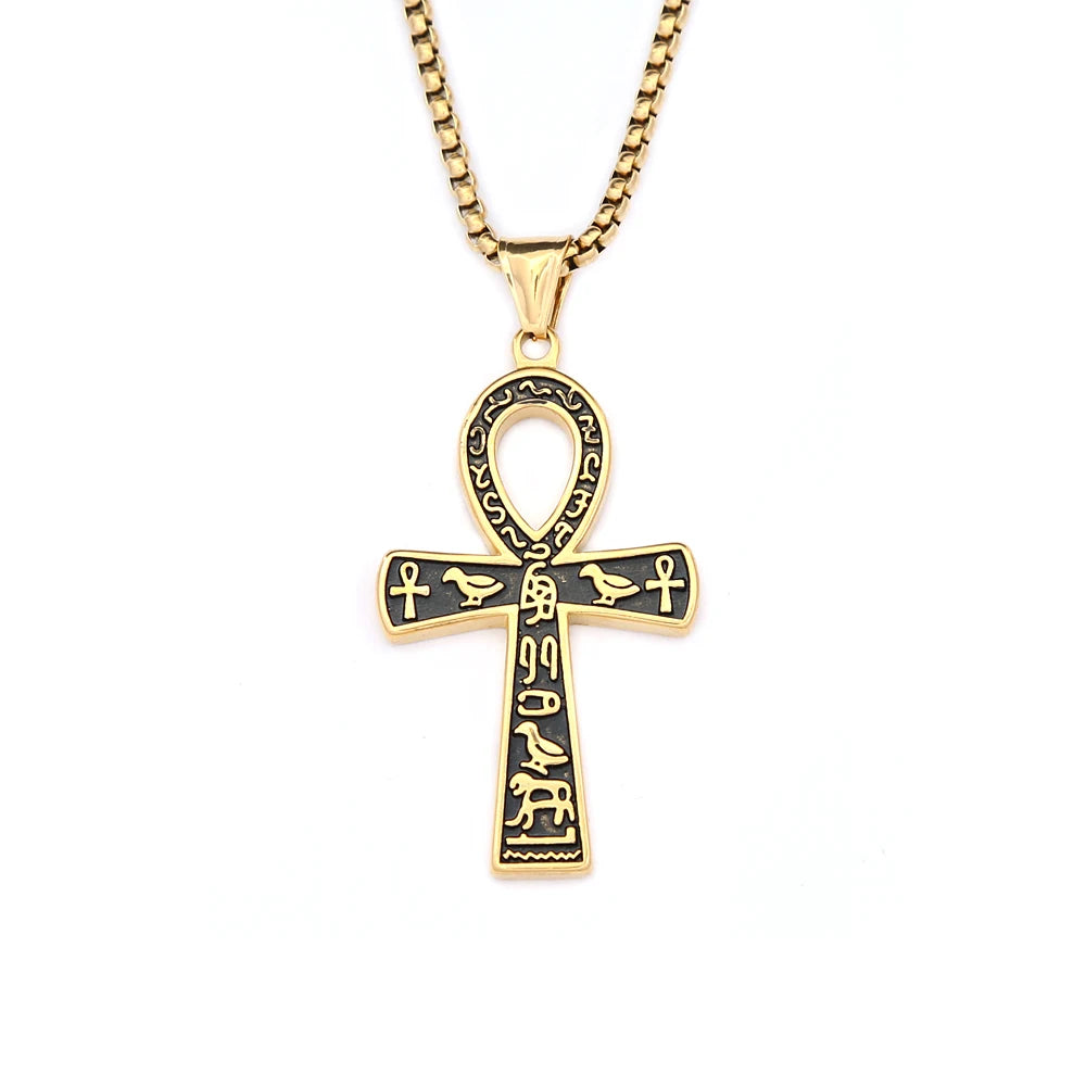 Vintage Fashion Ancient Egyptian Ankh Cross Pendant Necklace for Men Women Stainless Steel Amulet Jewelry Gifts Dropshipping