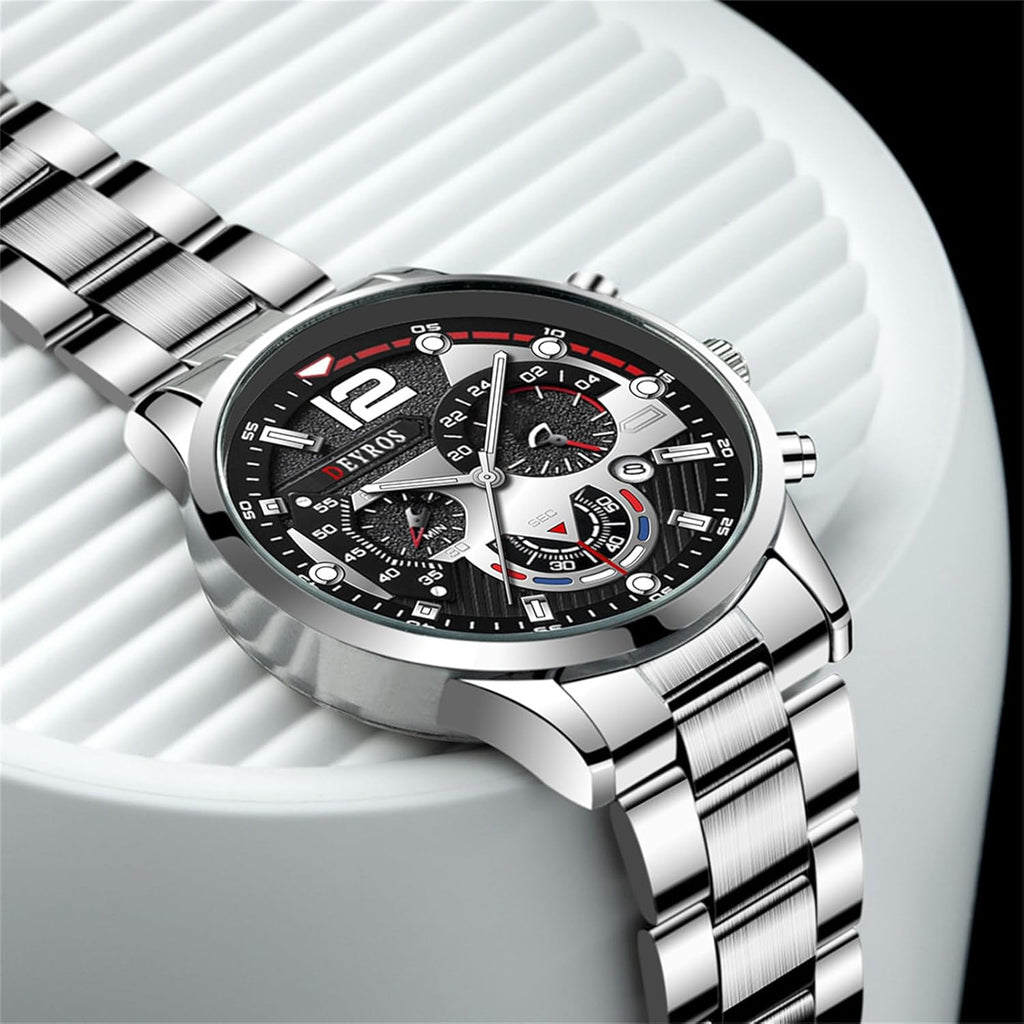 Men'S Wrist Watch: Big round Dial 3 Time Zone Decor Analog Quartz Wrist Watches for Men Waterproof Luminous Wristwatches Business Work Sport Casual Dress Watch