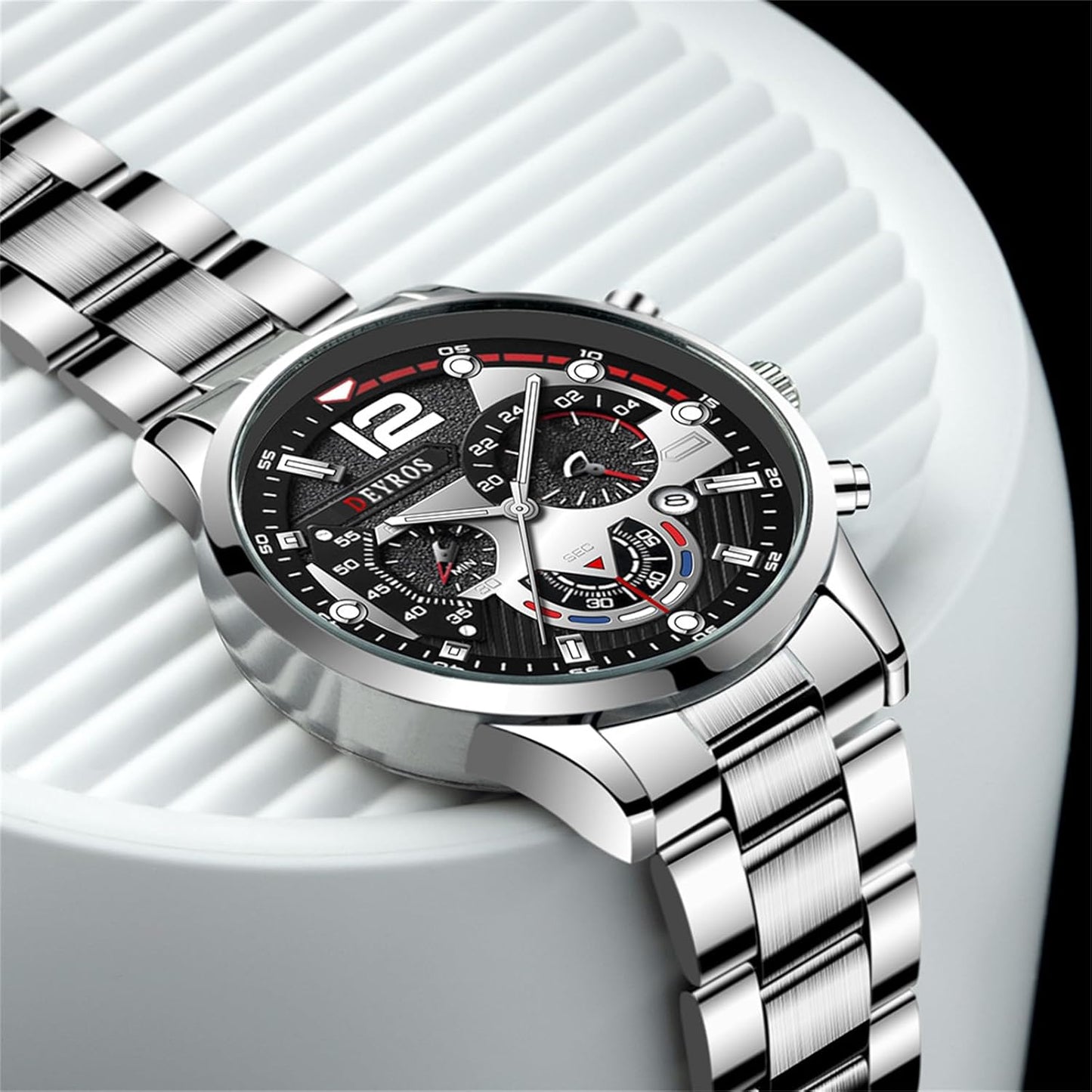 Men'S Wrist Watch: Big round Dial 3 Time Zone Decor Analog Quartz Wrist Watches for Men Waterproof Luminous Wristwatches Business Work Sport Casual Dress Watch