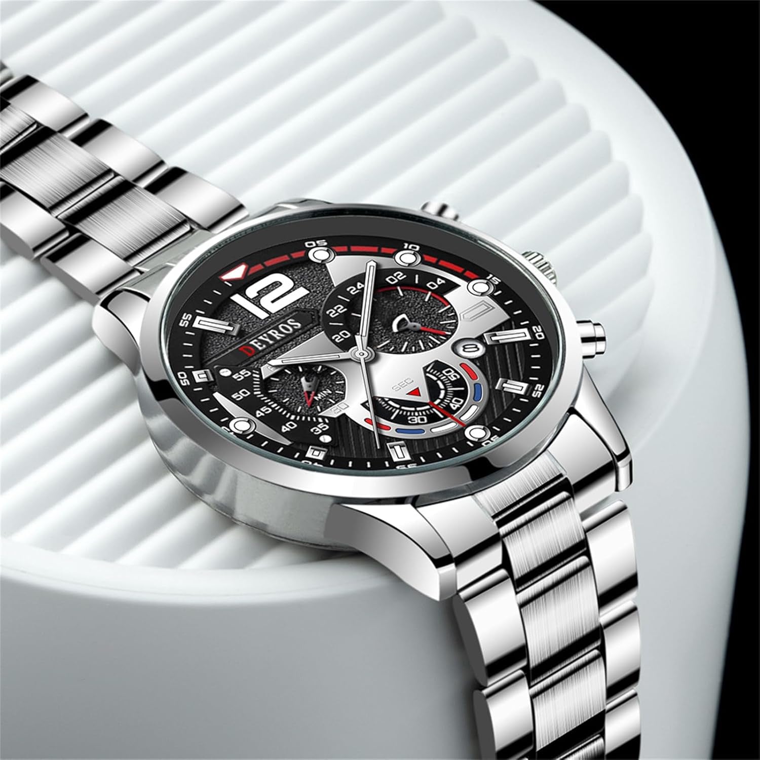 Men'S Wrist Watch: Big round Dial 3 Time Zone Decor Analog Quartz Wrist Watches for Men Waterproof Luminous Wristwatches Business Work Sport Casual Dress Watch
